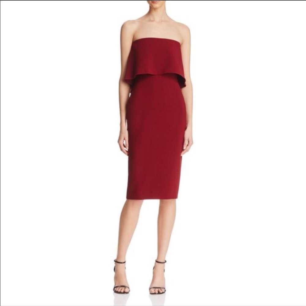 LIKELY brand “Driggs” dress is color Garnet. NWT